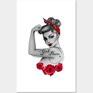 Girl Power von Anne Cha Modern Rosie the Riveter Red Roses Posters and Art